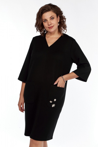 Черное платье с косыми нагрудными вытачками и боковыми карманами Диомант 2006 черный - фото 4