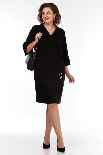 Черное платье с косыми нагрудными вытачками и боковыми карманами Диомант 2006 черный - фото 3