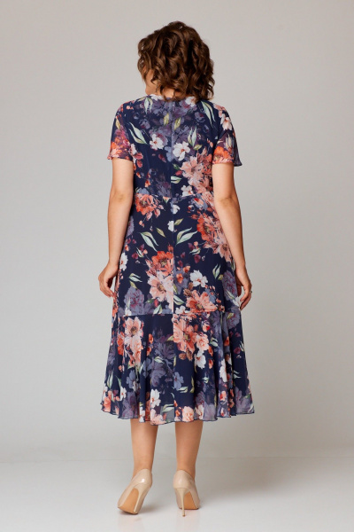 Платье и жакет из шифона и костюмной ткани с пиджачным воротником Slaviaelit 166 т.синий+пудровый - фото 9