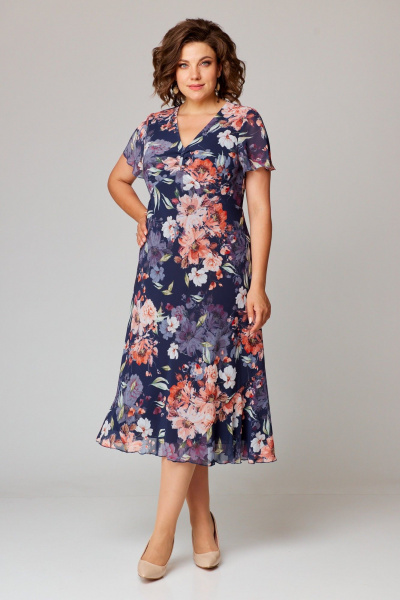 Платье и жакет из шифона и костюмной ткани с пиджачным воротником Slaviaelit 166 т.синий+пудровый - фото 7