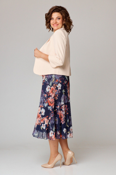 Платье и жакет из шифона и костюмной ткани с пиджачным воротником Slaviaelit 166 т.синий+пудровый - фото 6