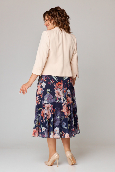 Платье и жакет из шифона и костюмной ткани с пиджачным воротником Slaviaelit 166 т.синий+пудровый - фото 5