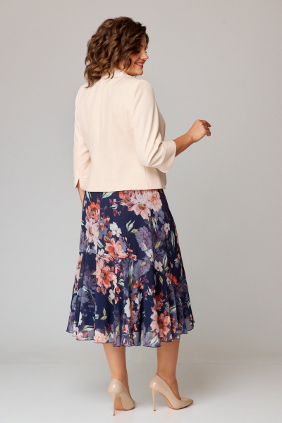 Платье и жакет из шифона и костюмной ткани с пиджачным воротником Slaviaelit 166 т.синий+пудровый - фото 4