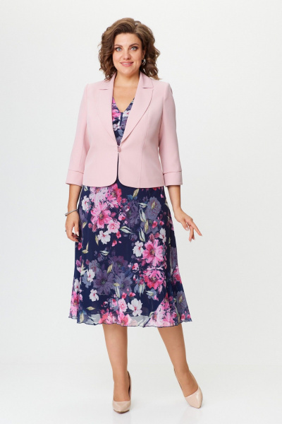 Демисезонный костюм из шифона с А-силуэтом Slaviaelit 166 т.синий+розовый - фото 2