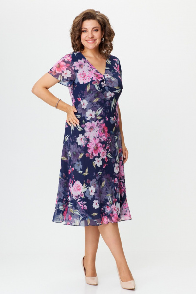 Демисезонный костюм из шифона с А-силуэтом Slaviaelit 166 т.синий+розовый - фото 6