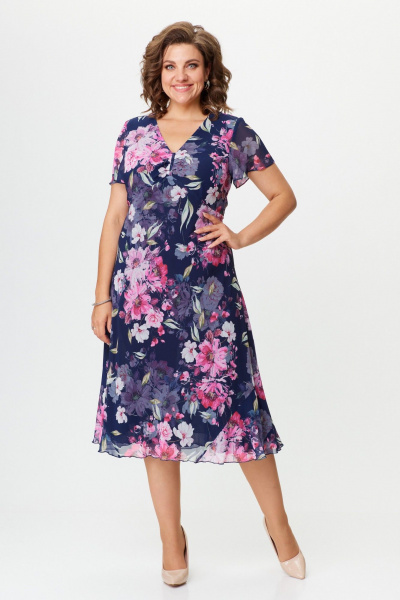 Демисезонный костюм из шифона с А-силуэтом Slaviaelit 166 т.синий+розовый - фото 5