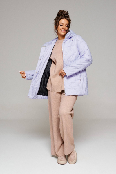 Фиолетовая демисезонная куртка прямого кроя с карманами и капюшоном Beautiful&Free 6234 лиловый - фото 10