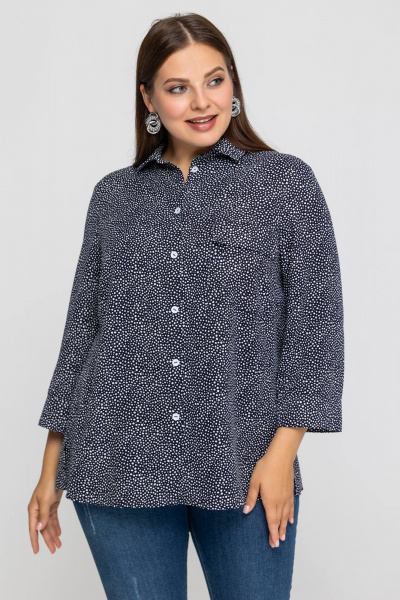 Демисезонная блузка из вискозы с накладным карманом Avila 0970 темно-синий - фото 4