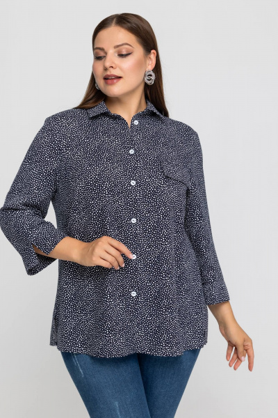 Демисезонная блузка из вискозы с накладным карманом Avila 0970 темно-синий - фото 3