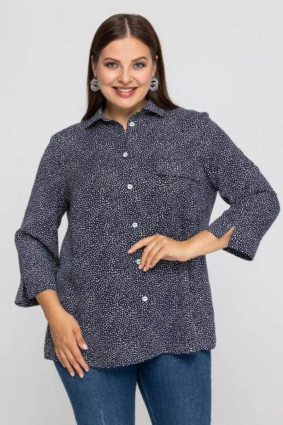 Демисезонная блузка из вискозы с накладным карманом Avila 0970 темно-синий - фото 1