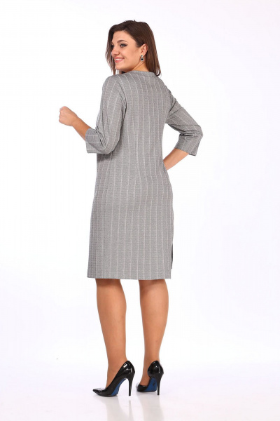 Демисезонное платье из трикотажа с люрексом и вставкой из экокожи Lady Style Classic 1479/1 серый - фото 2