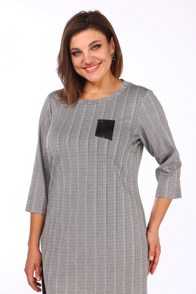 Демисезонное платье из трикотажа с люрексом и вставкой из экокожи Lady Style Classic 1479/1 серый - фото 4