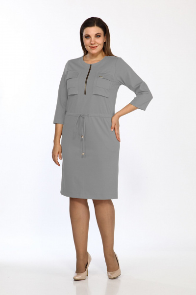 Демисезонное платье из трикотажа с нагрудными вытачками и карманами Lady Style Classic 1679/7 серый - фото 3