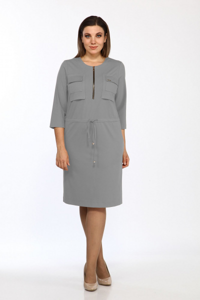 Демисезонное платье из трикотажа с нагрудными вытачками и карманами Lady Style Classic 1679/7 серый - фото 1