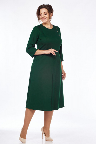 Демисезонное платье из трикотажа с шлицей и декоративной вышивкой Lady Style Classic 1857/8 изумрудный - фото 2