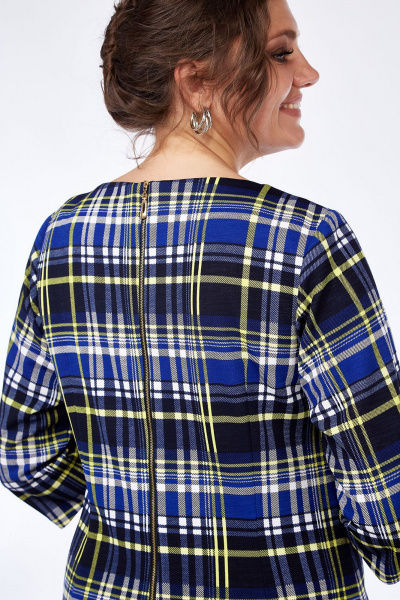 Демисезонное платье из трикотажа с рельефами и разрезом Lady Style Classic 955/7 синий_желтый - фото 4