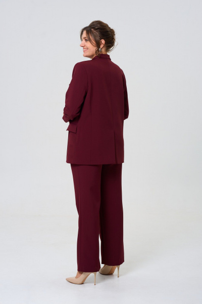 Брючный и жакетный деловой комплект из ткани для женщин TVIN 7732 винный - фото 9