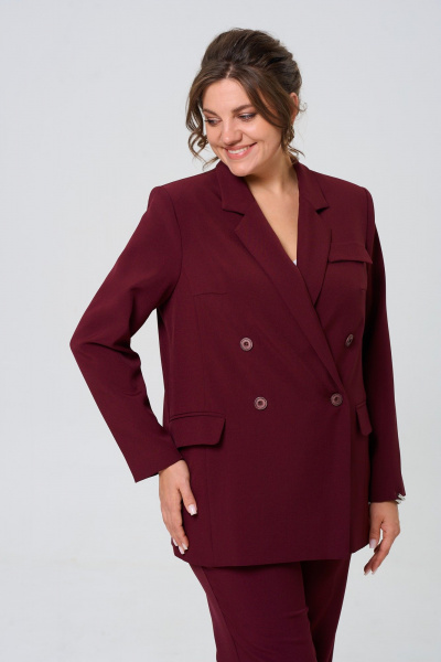 Брючный и жакетный деловой комплект из ткани для женщин TVIN 7732 винный - фото 8