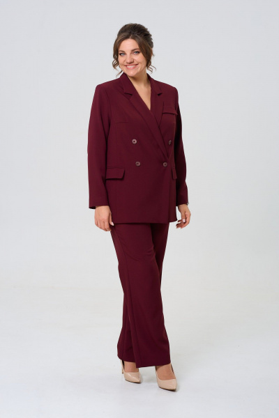 Брючный и жакетный деловой комплект из ткани для женщин TVIN 7732 винный - фото 7
