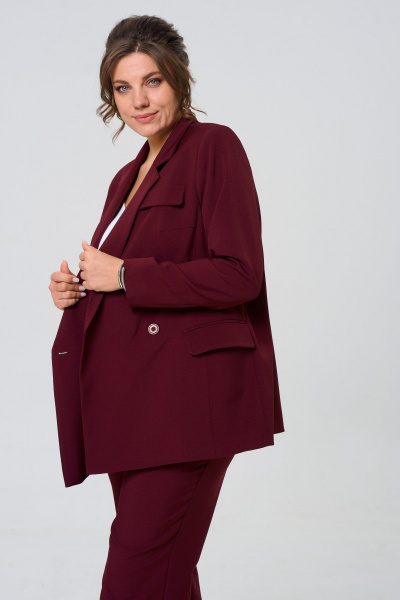 Брючный и жакетный деловой комплект из ткани для женщин TVIN 7732 винный - фото 4