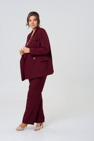 Брючный и жакетный деловой комплект из ткани для женщин TVIN 7732 винный - фото 3