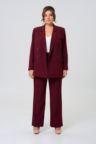 Брючный и жакетный деловой комплект из ткани для женщин TVIN 7732 винный - фото 1