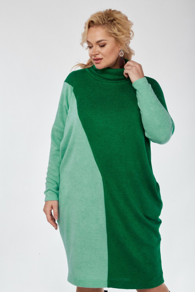 Платье из трикотажа с фигурными подрезами и карманами Anastasia 1041.1 зеленый/лед - фото 4