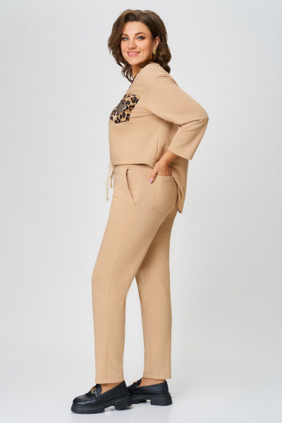 Двухпредметный костюм из трикотажа и хлопка с зауженными брюками Svetlana-Style 2034 песок - фото 3