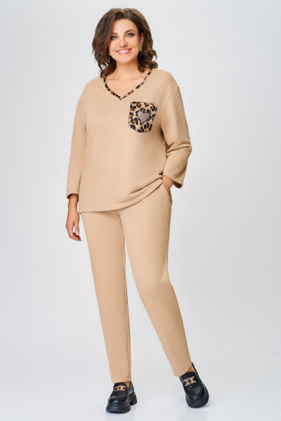 Двухпредметный костюм из трикотажа и хлопка с зауженными брюками Svetlana-Style 2034 песок - фото 1
