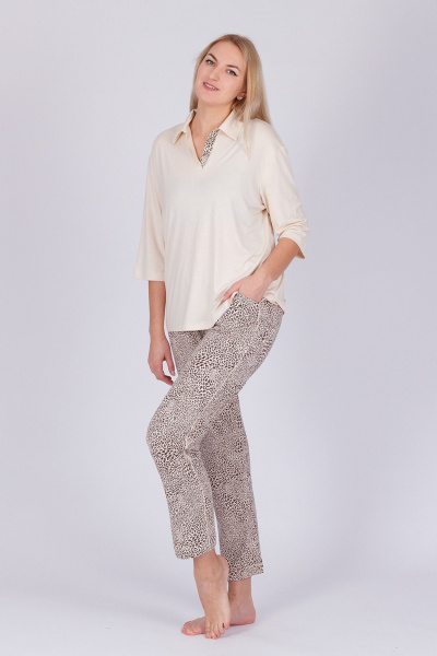 Трикотажный джемпер и брюки из вискозы для дома и отдыха Belarusachka РС5744 лео/оникс - фото 1