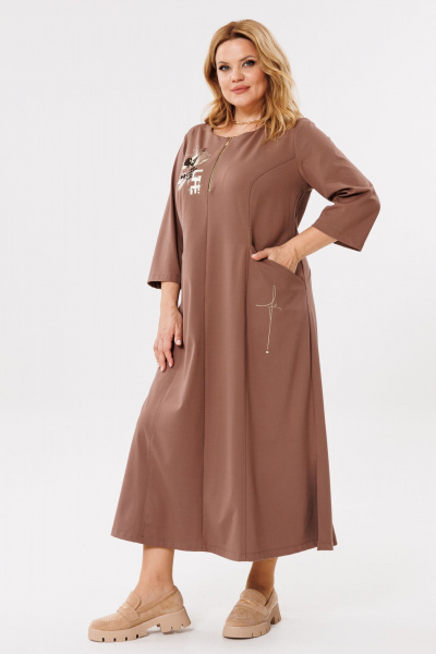 Платье свободное из трикотажа с карманами и молнией BRELA 2381 шоколад - фото 3