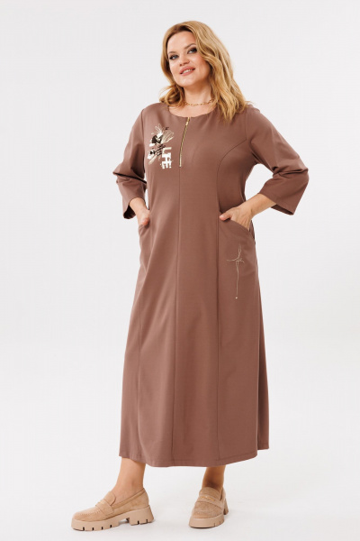 Платье свободное из трикотажа с карманами и молнией BRELA 2381 шоколад - фото 1