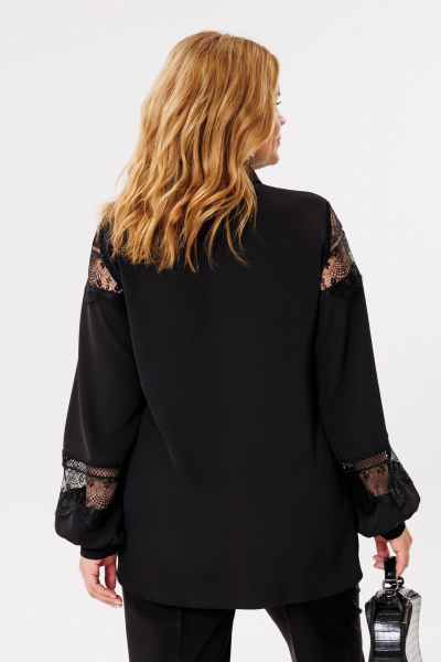 Блуза из струящейся ткани с кружевными рукавами на пуговицах BRELA 2383 черный - фото 7