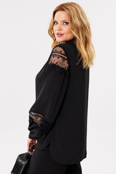 Блуза из струящейся ткани с кружевными рукавами на пуговицах BRELA 2383 черный - фото 6