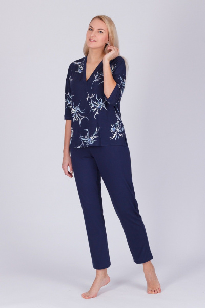 Круглогодичный домашний комплект из вискозы и трикотажа Belarusachka С4824/3 хризантема/неви - фото 1