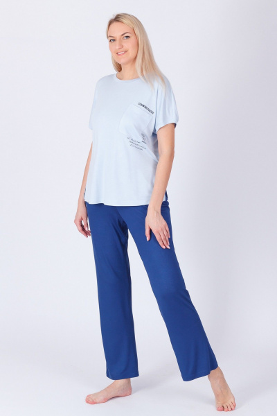 Домашние брюки и футболка из вискозы с принтом Belarusachka РС5873 небесный/джинс - фото 1