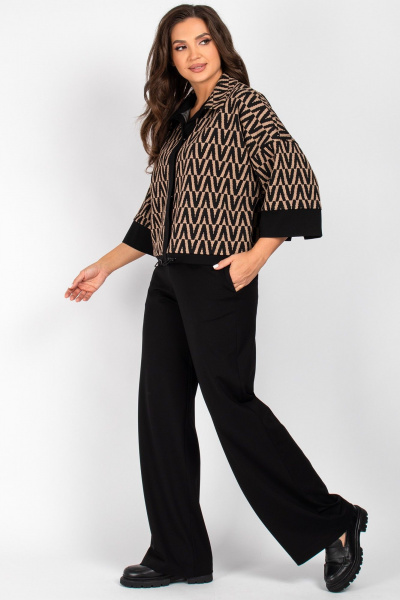 Костюм жакет и брюки прямого силуэта из трикотажа VIZAVI 812 кэмел+черный - фото 3