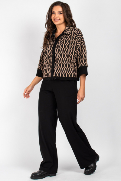 Костюм жакет и брюки прямого силуэта из трикотажа VIZAVI 812 кэмел+черный - фото 2