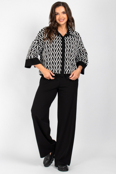 Костюм жакет и брюки прямого силуэта из ткани VIZAVI 812 черно-белый - фото 1