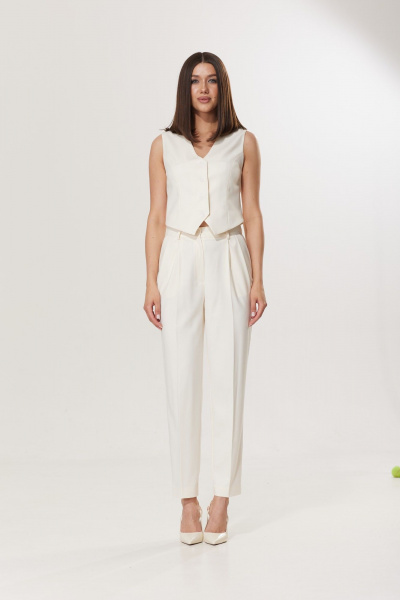 Классические брюки зауженные с высокой посадкой T.N.D М310 молоко - фото 1