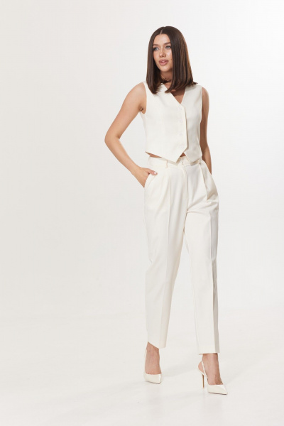 Классические брюки зауженные с высокой посадкой T.N.D М310 молоко - фото 3