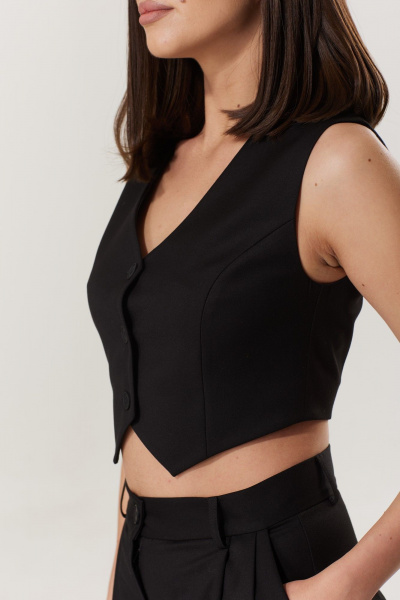 Жилет укороченный деловой на пуговицах из текстиля T.N.D М323 черный - фото 5