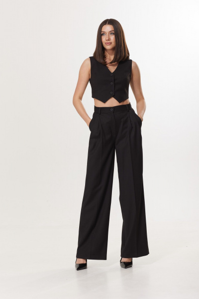 Жилет укороченный деловой на пуговицах из текстиля T.N.D М323 черный - фото 2