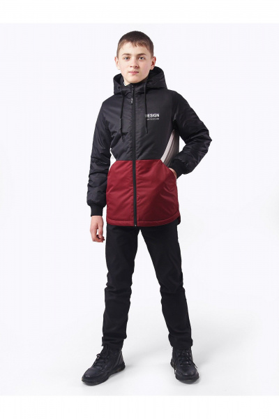 Демисезонная утепленная куртка для мальчика с печатью АРТУС 23С78-Р57 темно-бордовый - фото 1