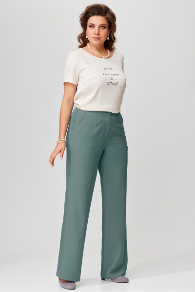 Брюки с резинкой прямой посадки из текстиля Fita 20266 зеленый - фото 2