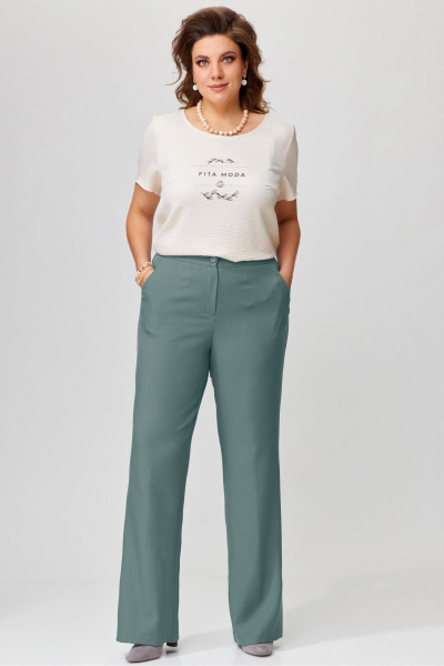 Брюки с резинкой прямой посадки из текстиля Fita 20266 зеленый - фото 1