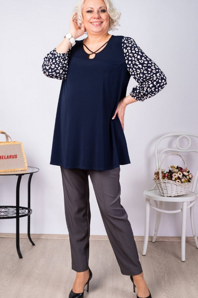 Туника большой размер из шифона и трикотажа с воротом Camelia 2319 1 - фото 4