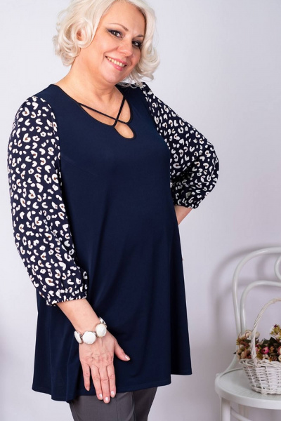 Туника большой размер из шифона и трикотажа с воротом Camelia 2319 1 - фото 2