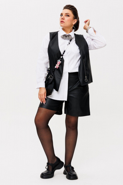 Шорты из экокожи с накладными карманами для стильных образов Anelli 1403.1 черный - фото 2