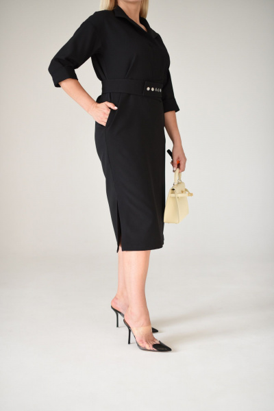 Платье миди с отложным воротником и поясом из текстиля Мастер Мод 862с черный - фото 5